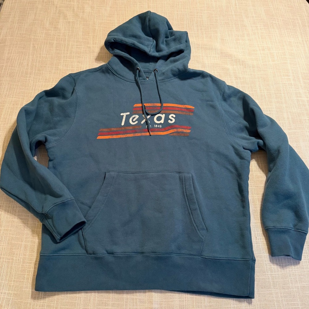 State of Mine Texas Est 1845 Graphic Hoodie Teal Blue Large Retro Pullover
